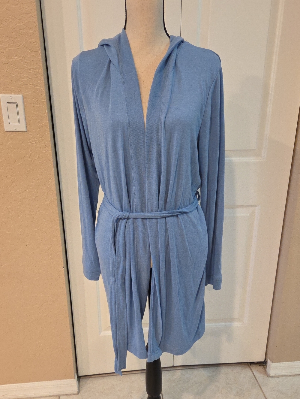 Xhilaration Light Blue Hooded Knit Robe with Tie Belt